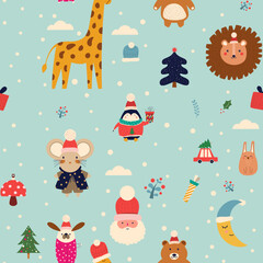 Seamless pattern on a Christmas theme. Vector illustration.