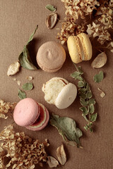 Macaroons with dried flowers.