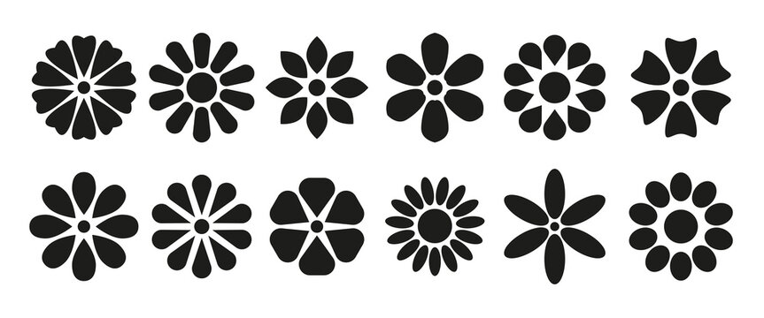 Abstract vector flowers silhouettes isolated. Floral geometric icon set