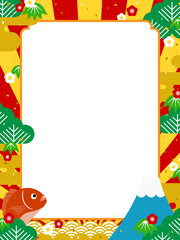 カラフルでポップなおめでたい雰囲気の背景・フレーム素材（縦向き）