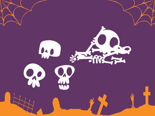 Happy halloween lettering with spiderweb icon set