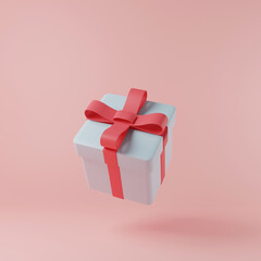 Blue gift box with red ribbon celebration concept. 3D render.