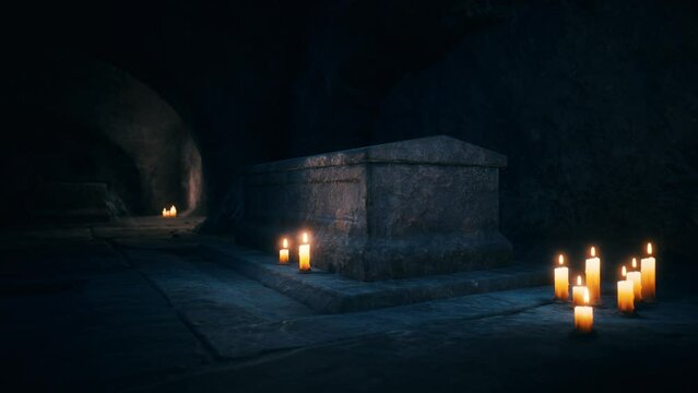 old dark catacombs with candles