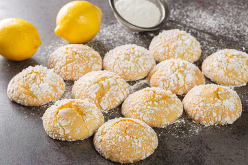 Soft and Chewy Lemon Cookies closeup on table. Horizontal