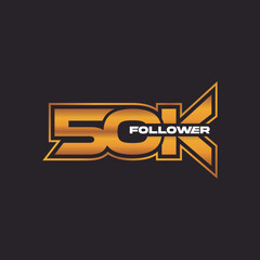 Thank you for 50k follower, online social group, happy banner celebrate, gold and black white design icon or logo isolated sign symbol vector illustration.