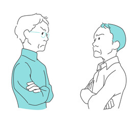 中年男性の喧嘩　睨み合い　不仲　対立　犬猿の仲　因縁　ご近所トラブル