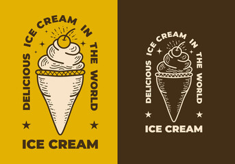 Vintage art design of a ice cream with cone