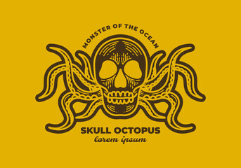 Vintage art design of a skull with octopus legs