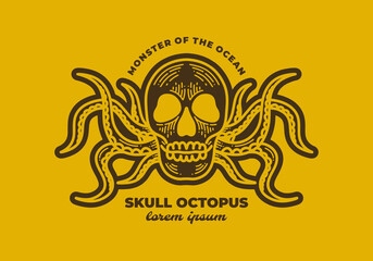 Vintage art design of a skull with octopus legs