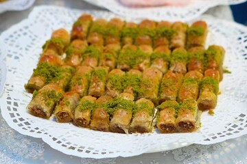 Oriental sweets on a plate. Delicious desserts from the pastry chef.