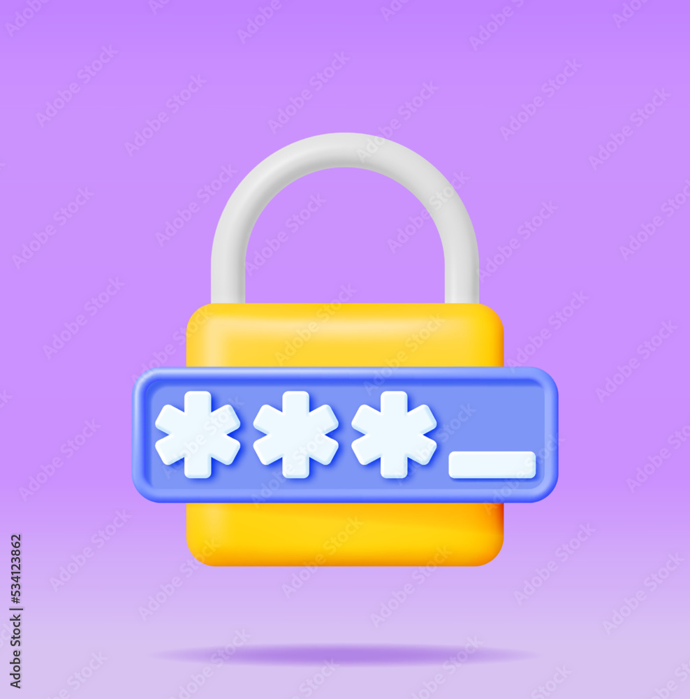 Aufkleber 3d password field with padlock isolated. render hidden password symbol in pad lock. computer data pr