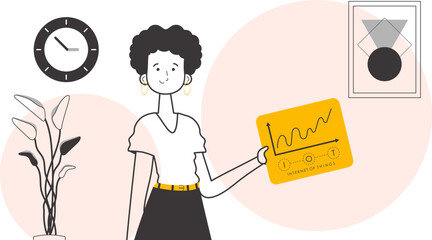 Woman Holding the IOT logo in her hands. Linear modern style. Vector illustration.