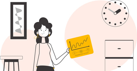 Woman Holding the IOT logo in her hands. Lineart style. Vector illustration.