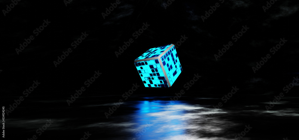 Aufkleber 3d rendering. square cutout background in an empty dark room,