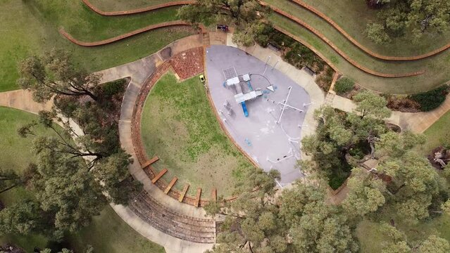 Aerial Top Ascending View Above Las Ramblas Park, Clarkson Perth