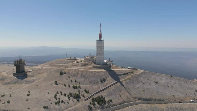 Orbit drone shot around Mont Ventoux from the North-East face during summer
