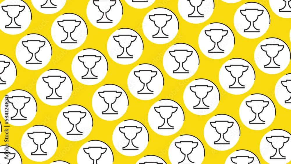 Aufkleber thin line winner cup symbols in pattern on a yellow background. seamless loop dynamic pattern with r