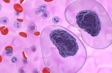 Prolymphocytic Leukemia (PLL) cancer cells - super closeup view 3d illustration - obrazy, fototapety, plakaty