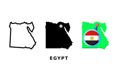 Egypt flag and country icon. With outline, glyph and flat styles