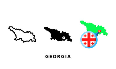 Georgian flag and country icon. With outline, glyph and flat styles