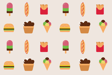 Fast food. Seamless background. Fast food vector template.