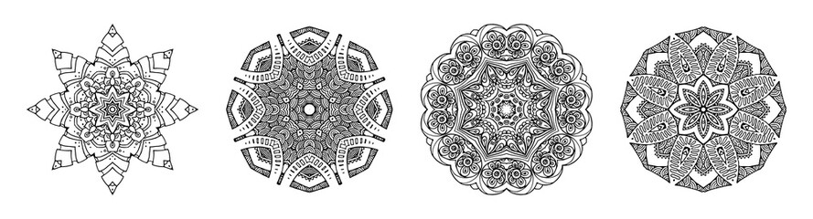 Set of circular mandala patterns for coloring, henna, tattoo, mehndi, books, decoration. Ornate decorative ornament in ethnic oriental style