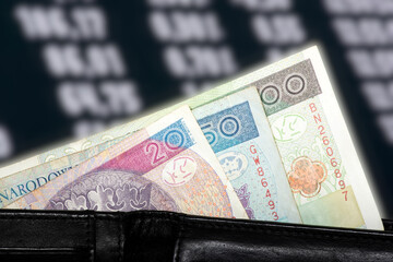 Geld Polnische Zloty und Geldbörse