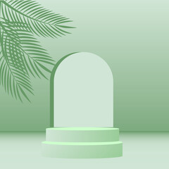 Background vector 3d green pastel rendering with podium and minimal green products scene, product minimal podium background 3d rendering shape green pastel. Stage for awards on product in green stand
