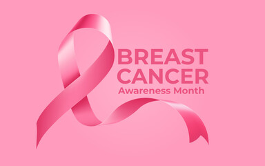 Breast Cancer Awareness Month Calligraphy. Realistic pink ribbon symbol. Breast Cancer Awareness Month Background.