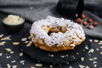 French traditional cake powdered sugar and almond petals