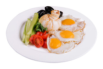 burrata with fresh vegetables and fried eggs
