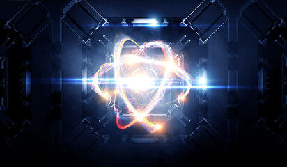 Nanotechnology, Molecule model image . Mixed media