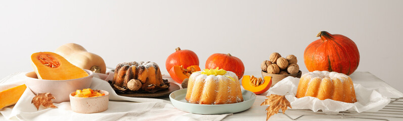 Concept of Autumn vibe food, Pumpkin cake