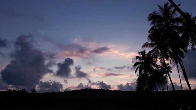 4K Wide Drone shot of Silhouette of Parra road in south goa, India 