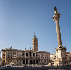 Fototapeta na wymiar Facade of famous Medieval Catholic Church - Basilica of Santa Maria Maggiore in Rome.