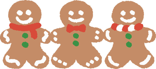 ジンジャーマンクッキーが手を繋いでいるイラスト　クリスマス