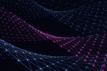 Naklejka premium Abstract blue light polygon on black background. 3d rendering