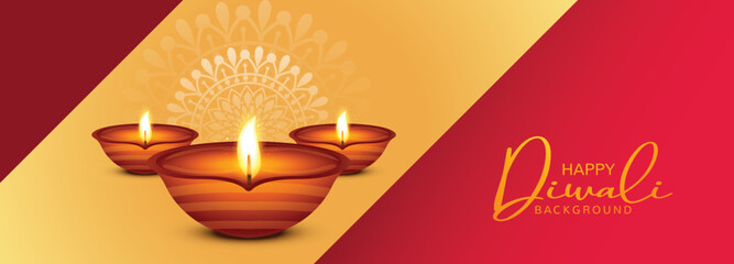Elegant diwali festival oil lamp celebration banner holiday background