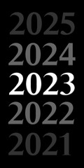 Fototapeta Beautiful illustration of 2023 with previous and next years isolated on plain black background obraz