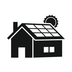 Home roof solar panel renewable energy icon