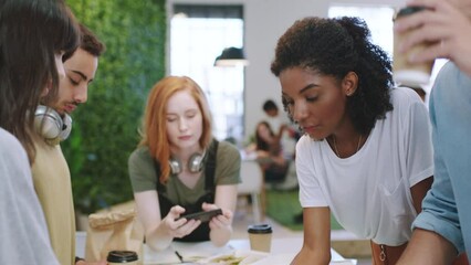 Startup business people, creative planning and meeting for marketing project, strategy and project in advertising agency. Young, millennial and diversity of designer teamwork, collaboration and ideas