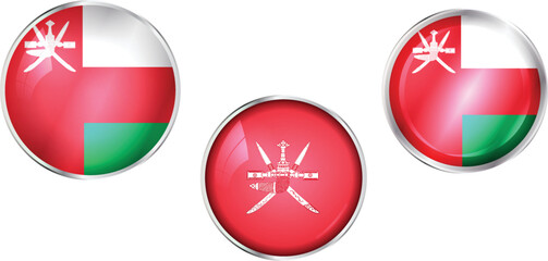 Round national flag pin of Oman.Circular vector flag of Oman - obrazy, fototapety, plakaty