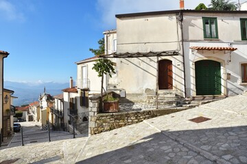 A small street between the houses of Frigento, a rural village in the province of Avellino in...