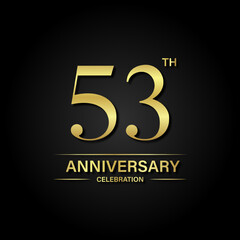 53th anniversary celebration with gold color and black background. Vector design for celebrations, invitation cards and greeting cards.