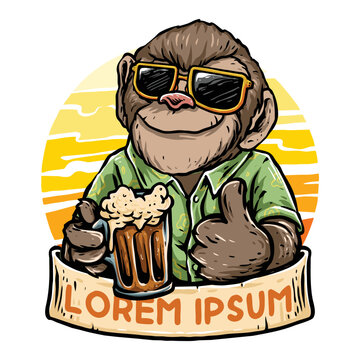 vector of monkey with a glass of beer