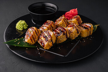 deep fried roll with salmon and mayonnaise in panko bread crumbs
