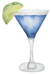 Watercolor hand drawn cocktail illustration with lemon. Beverages clipart for menu, card, postcard, banner, poster. Food and drink print