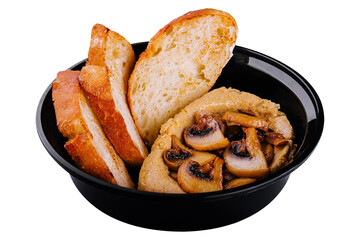 Hummus with fried mushrooms and bread