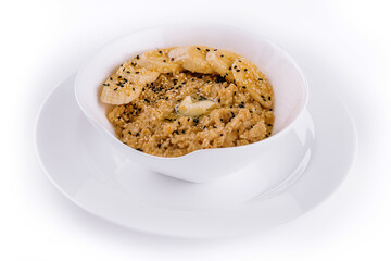 Bowl of oatmeal porridge with banana