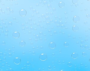 3D underwater background with water drops or air bubbles. Abstract aqua texture with transparent spheres, liquid balls in sea, ocean or pool. Rain or dew droplets on blue surface